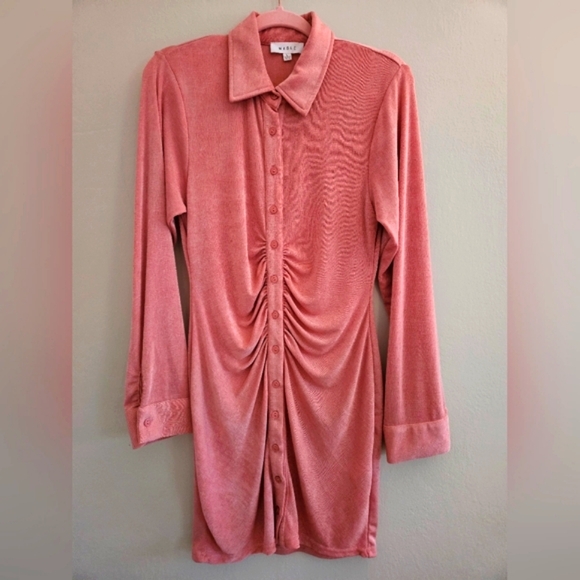 NWOT Mable Emersyn Dress Mauve Pink Slinky Mini Button Down Bodycon Size Large - Picture 2 of 10